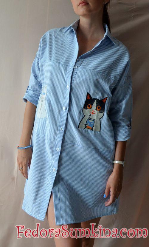 Платье-рубашка с котами